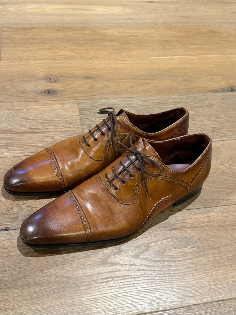 Magnanni Cognac Leather Cap Toe Brogue Oxford Dress Shoes Men’s 12
